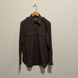 VTG WW2 Army Surplus Brown Military Button-Up Shirt